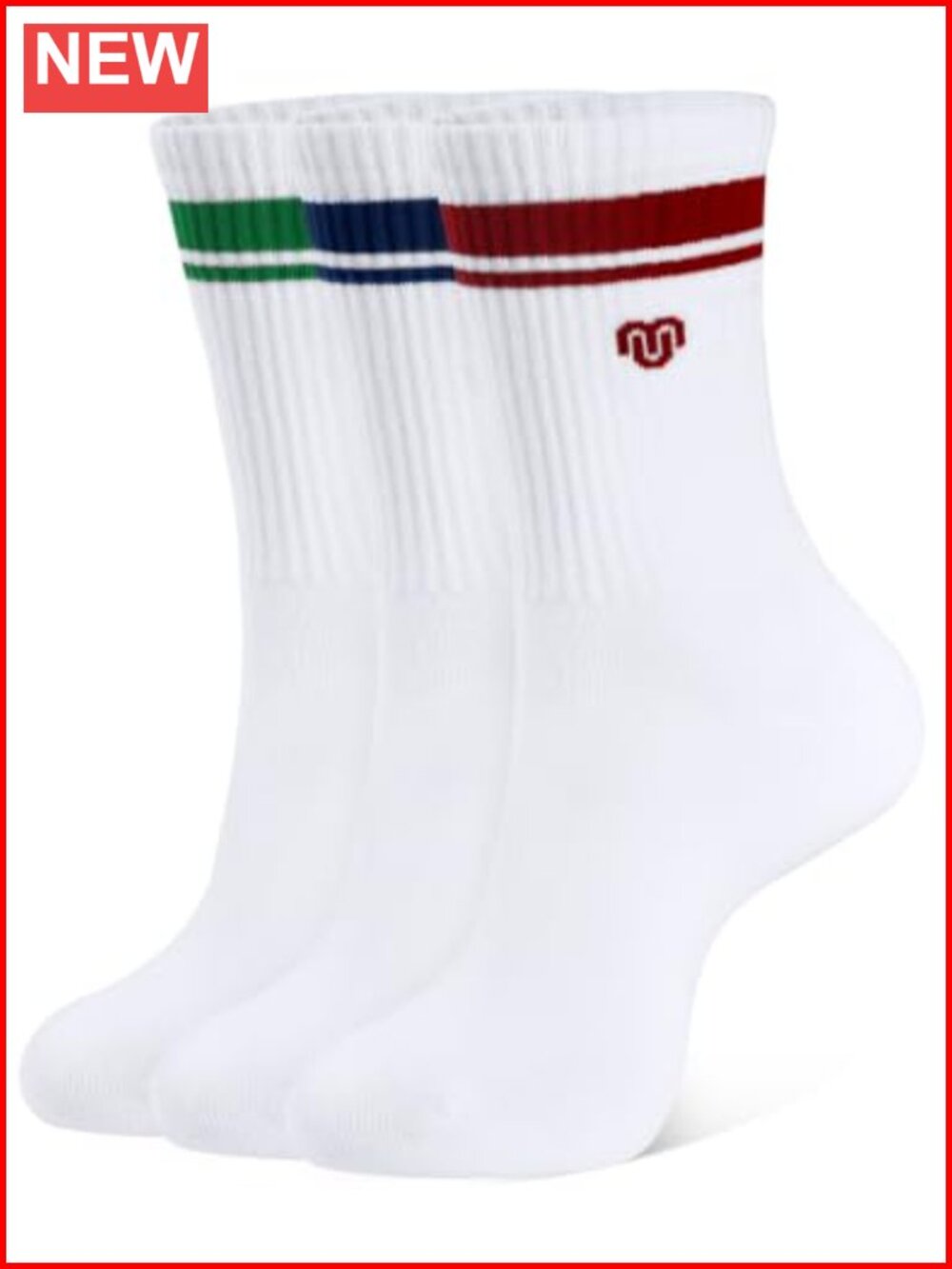 Womens Striped Crew Calf Socks Soft Cotton Blend 3 Pairs